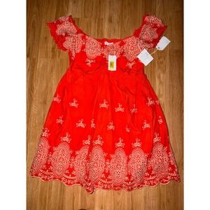 Coco + Jameson Orange Eyelet Off Shoulder Mini Dress XL NWT Smocked Boho